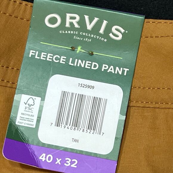 Orvis Fleece Lined Stretch Fabric Pants Men Size 40W x 32L Zipper Durable New - Picture 12 of 12